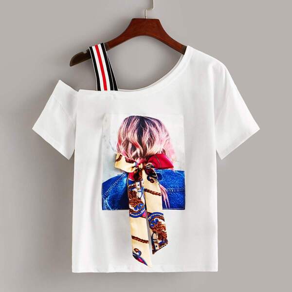 

Figure Patch Tie Front Asymmetrical Neck Top