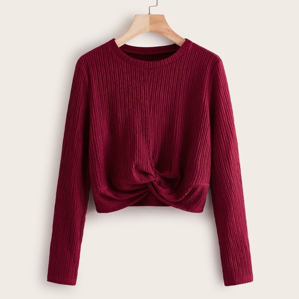 

Solid Pleated Detail Top, Burgundy