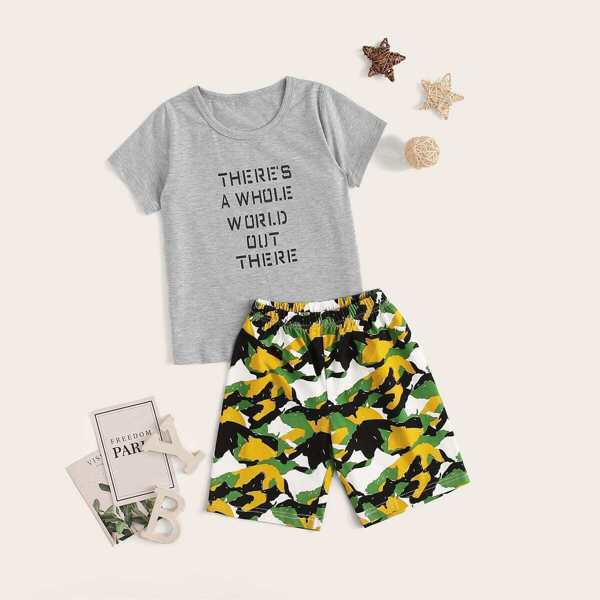 

Toddler Boys Camo & Letter Print Pajama Set