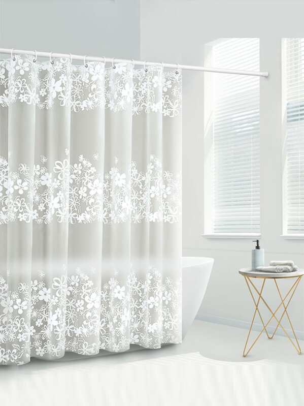 

Flower Print Water-proof Shower Curtain, White