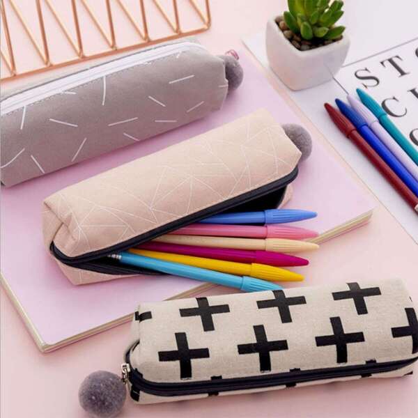 

Pom Pom Decor Pencil Case 1pc