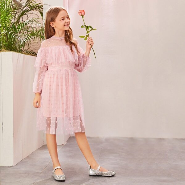 

Girls Ruffle Foldover Front Dobby Mesh Overlay Dress