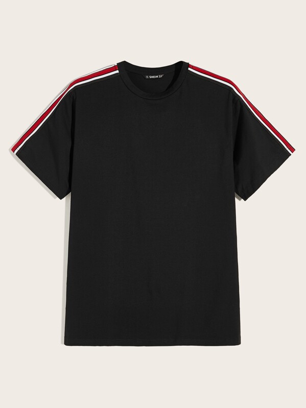 

Men Drop Shoulder Tape Side Top, Black