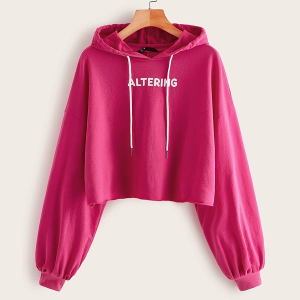 

Drop Shoulder Letter Graphic Drawstring Hoodie