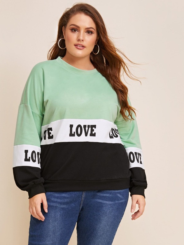 

Plus Drop Shoulder Letter Graphic Colorblock Pullover, Multicolor, Gabriela B
