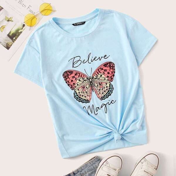 

Butterfly & Slogan Print Tee