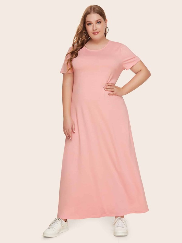 

Plus Solid Tee Dress, Pink, Stanis
