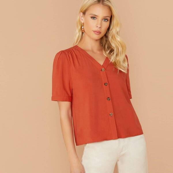 

Neon Orange V-neck Shirt, Orange bright