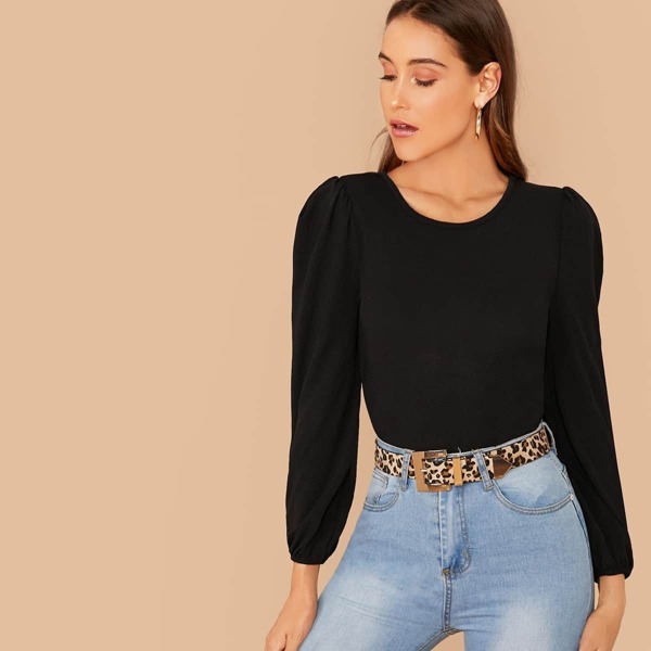 

Puff Sleeve Solid Top, Black