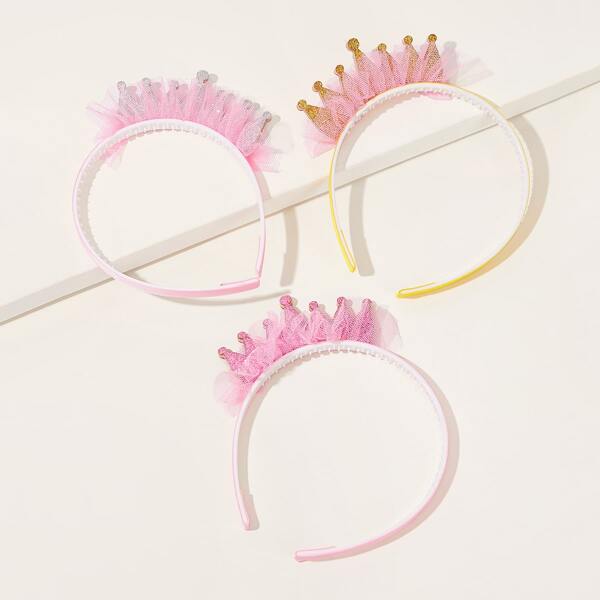 

Toddler Girls Mesh Crown Decor Headband 3pcs