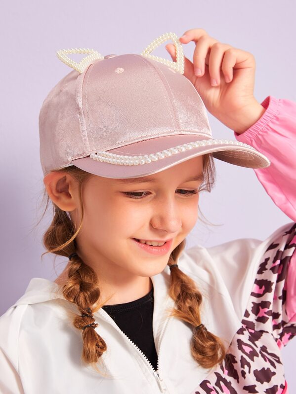 

Girls Faux Pearl Design Ear Baseball Cap, Pink