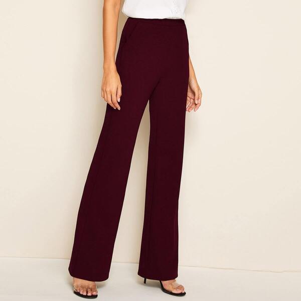 

Solid High Waist Boot-cut Pants