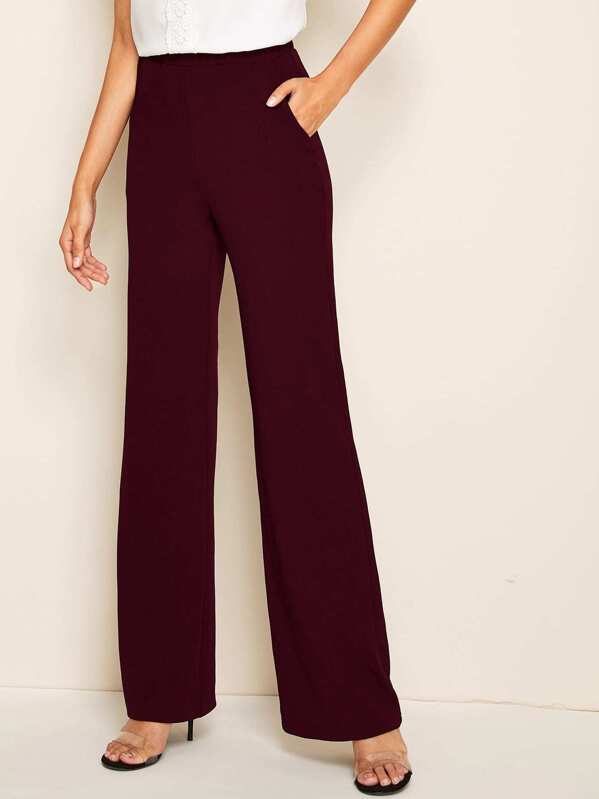 

Solid High Waist Boot-cut Pants, Burgundy, Gabi B