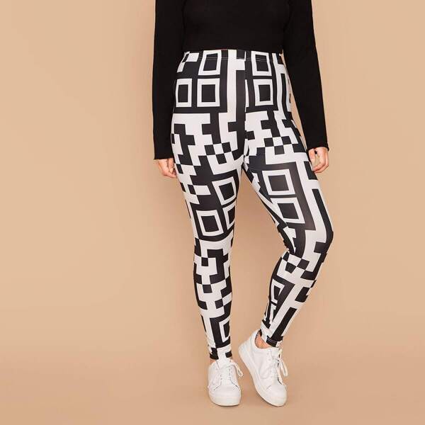 

Plus QR Code Print Leggings, Black and white
