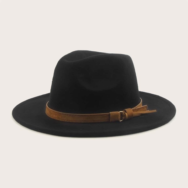 

Men Belt Decor Fedora Hat, Black
