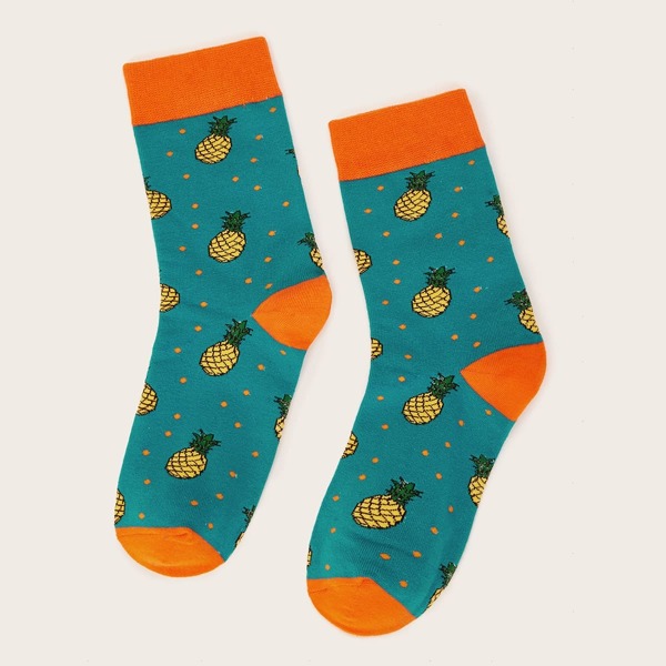 

Men Pineapple Pattern Socks 1pair, Multicolor