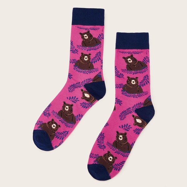 

Men Bear & Letter Pattern Socks 1pair, Multicolor