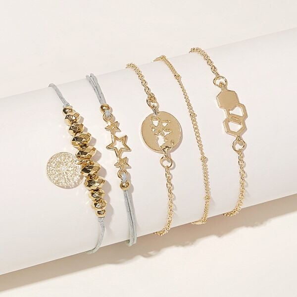 

Star & Round Decor Chain Bracelet 5pcs