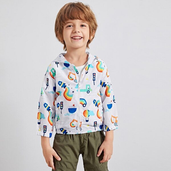 

Toddler Boys Cartoon Print Hooded Windbreaker Jacket