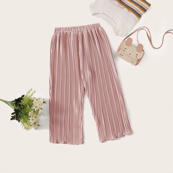

Toddler Girls Elastic Waist Pleated Pants, Pink