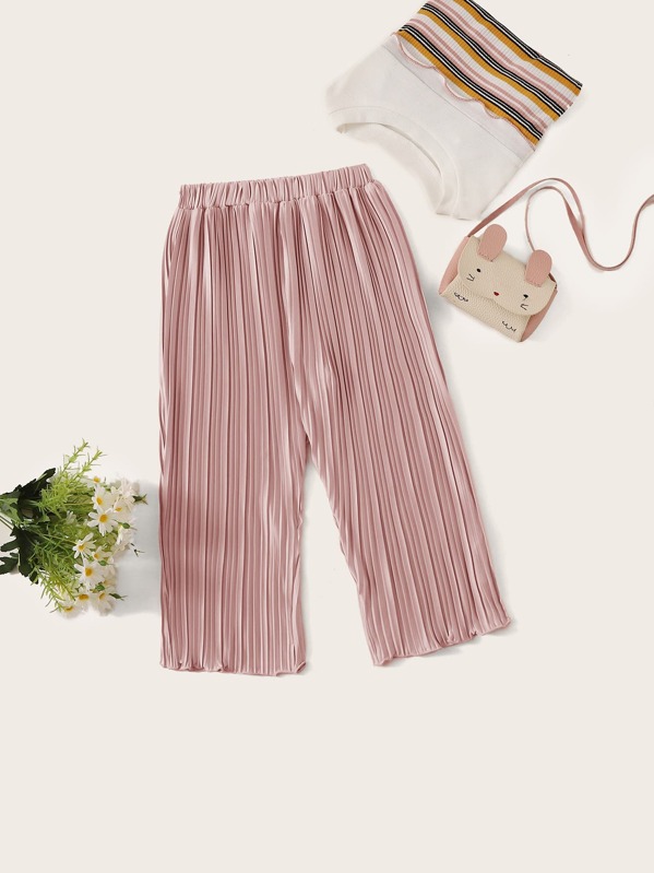 

Toddler Girls Elastic Waist Pleated Pants, Pink