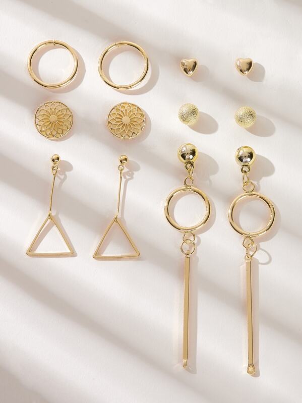 

Geometric & Bar Decor Earrings 6pairs, Gold
