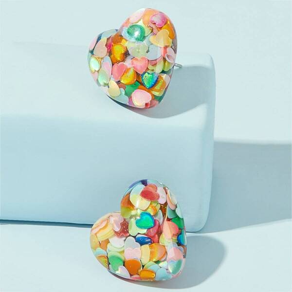 

Heart Shaped Earrings 1pair, Multicolor