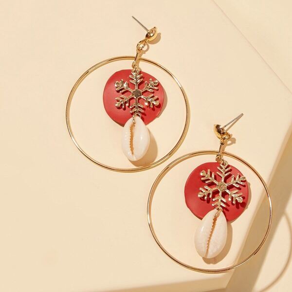 

Shell & Snowflake Decor Hoop Drop Earrings 1pair