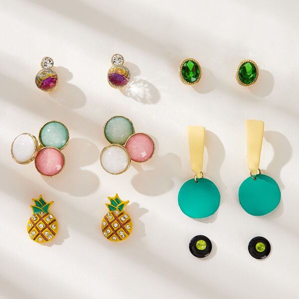 

Pineapple & Gemstone Design Earrings 6pairs