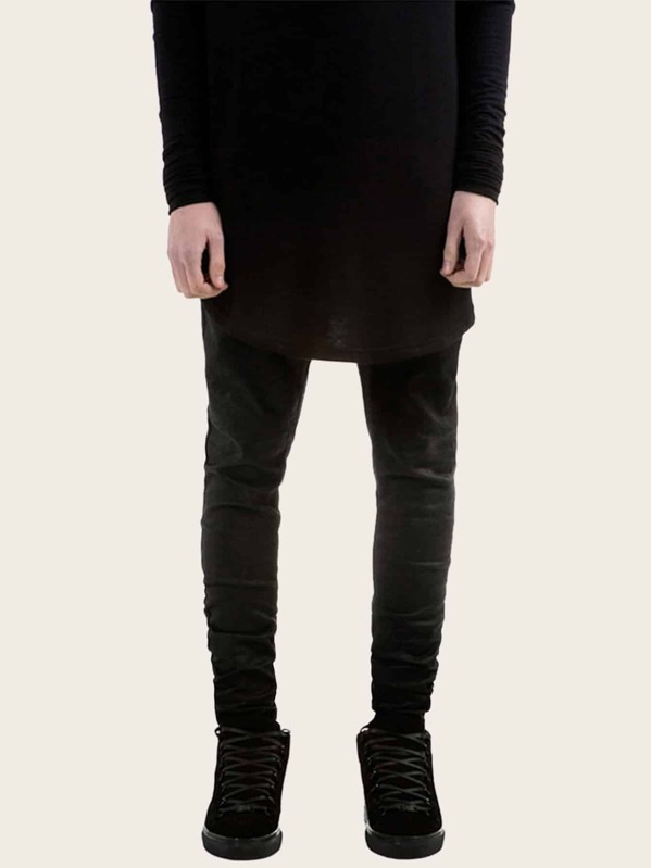 

Men Zip Waist Pocket Skinny Jeans, Black