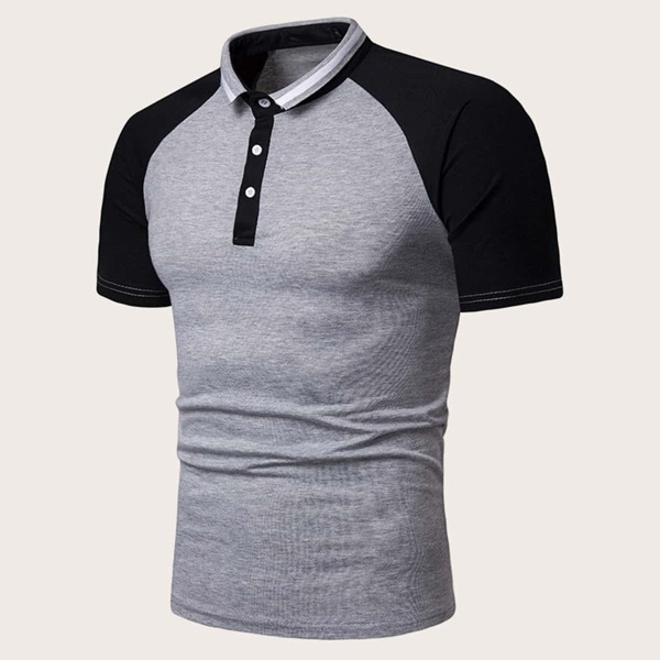 

Men Raglan Sleeve Contrast Polo Shirt