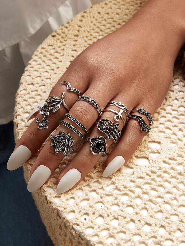 

Flower & Hand Decor Ring 12pcs, Multicolor