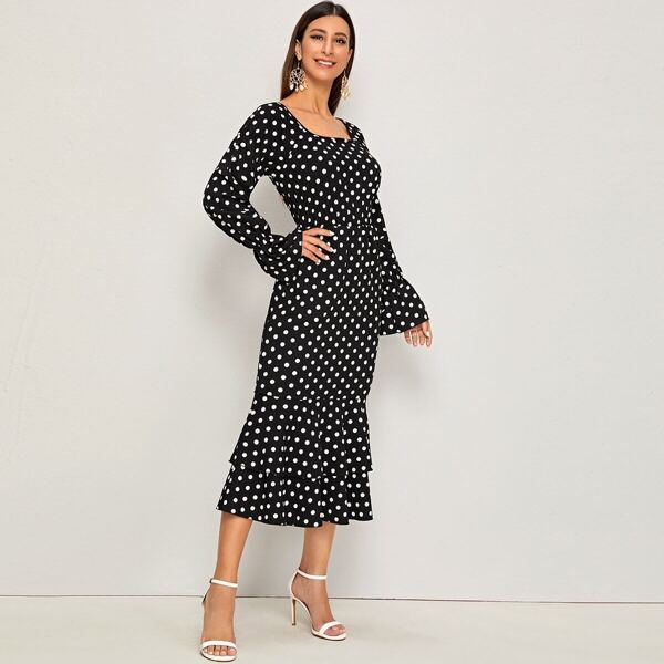 

Polka Dot Square Neck Mermaid Fitted Dress