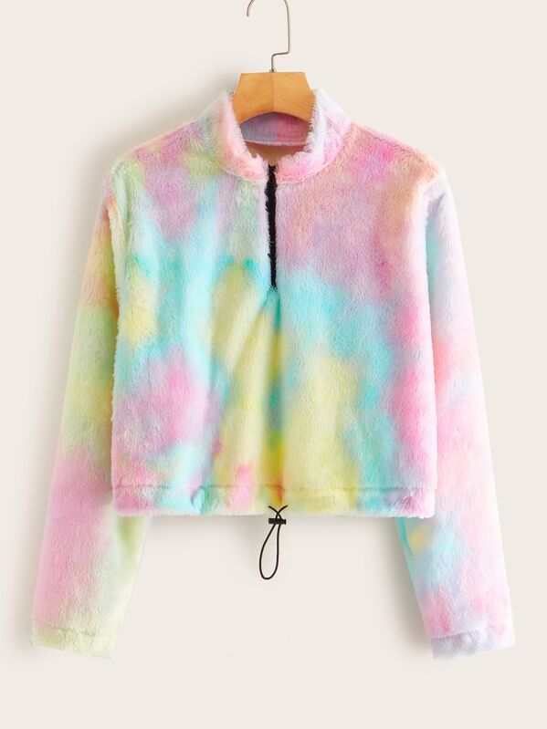 

Tie Dye Drawstring Hem Flannel Sweatshirt, Multicolor