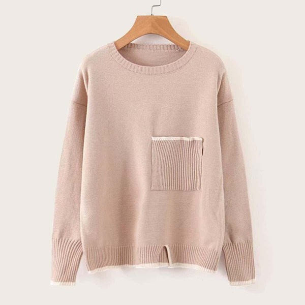 

Drop Shoulder Patched Pocket Slit Hem Sweater