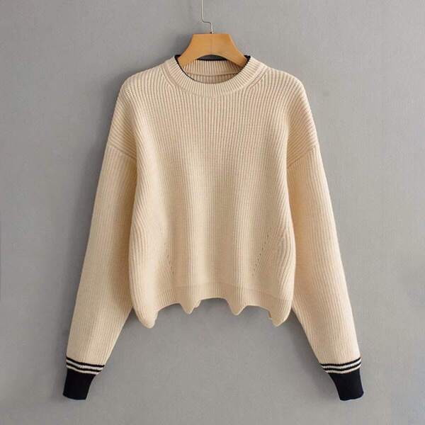 

Contrast Cuff Wavy Edge Jumper