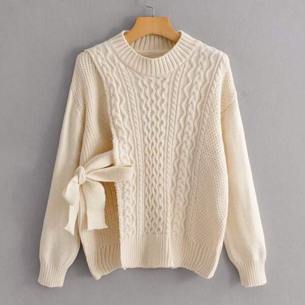 

Cable Pattern Tie Side Slit Jumper