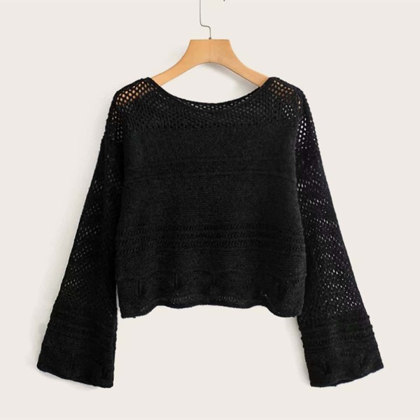 

Open Stitch Bell Sleeve Solid Sweater