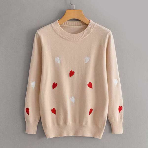 

Round Neck Heart Embroidery Sweater