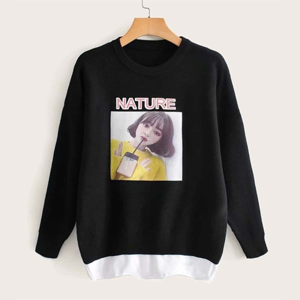 

Letter And Figure Pattern Spliced Sweater
