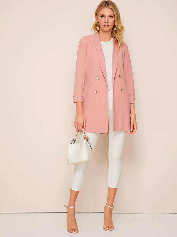 

Shawl Collar Double Button Blazer, Pink, Layson