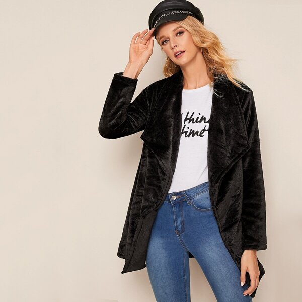 

Waterfall Collar Flannel Coat