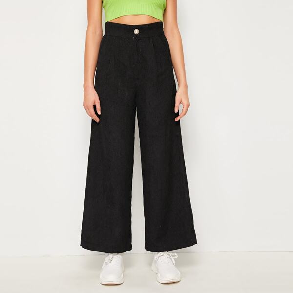 

Pocket Side Wide Leg Corduroy Pants, Black