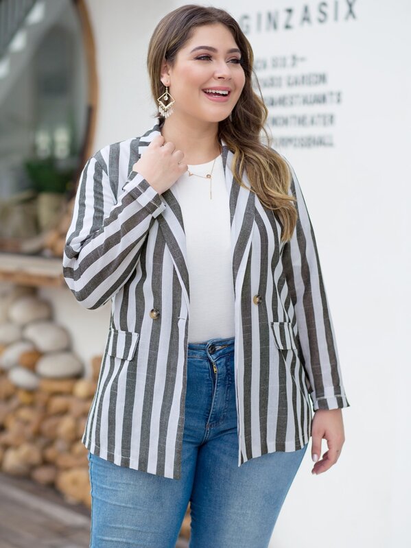 

Plus Striped Single Button Blazer, Grey, Carol