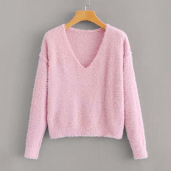 

V-neck Drop Shoulder Fuzzy Jumper