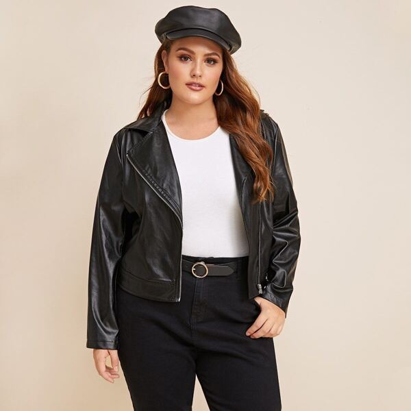 

Plus PU Zip Up Moto Jacket