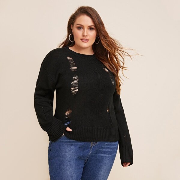 

Plus Solid Ripped Detail Sweater