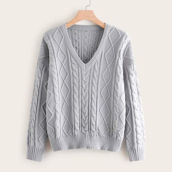 

Plus Heathered Gray Cable Knit Jumper