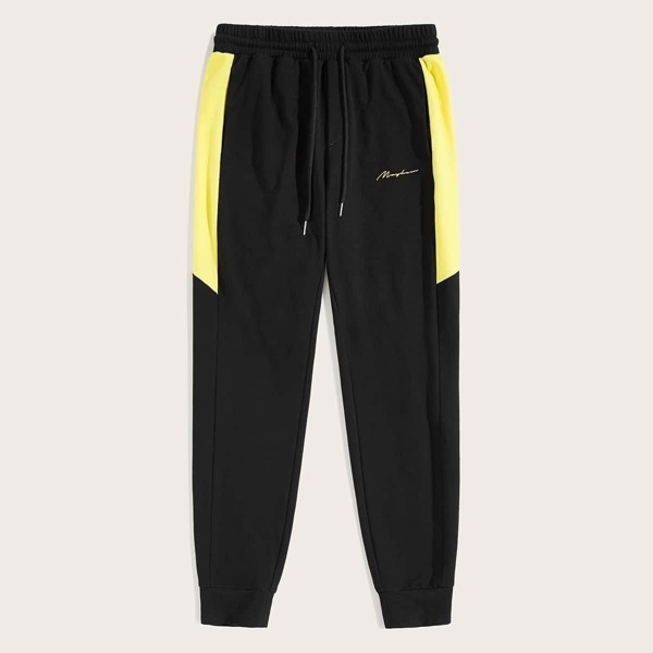 

Men Drawstring Waist Contrast Sideseam Sweatpants, Black