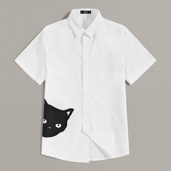 

Men Cat Print Shirt